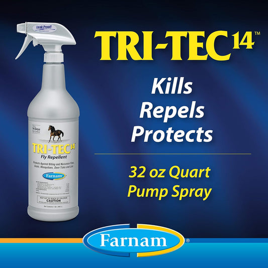 Farnam Tri-Tec 14 Horse Fly Spray, Kills, Repels, Protects, 32 Ounces