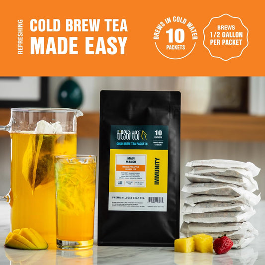 Tiesta Tea - Maui Mango Cold Brew Tea | Mango Pineapple Herbal Tea | Premium Loose Leaf Iced Tea Blends | Non Caffeinated Iced Tea | 10 Cold Brew Tea Bags - Brews 1 64Oz Pitcher Each