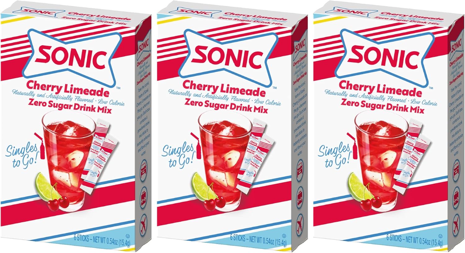 Sonic Cherry Limeade Singles To Go Powdered Drink Mix - 18 Sticks Total - Convenient And Refreshing On-The-Go Beverage!