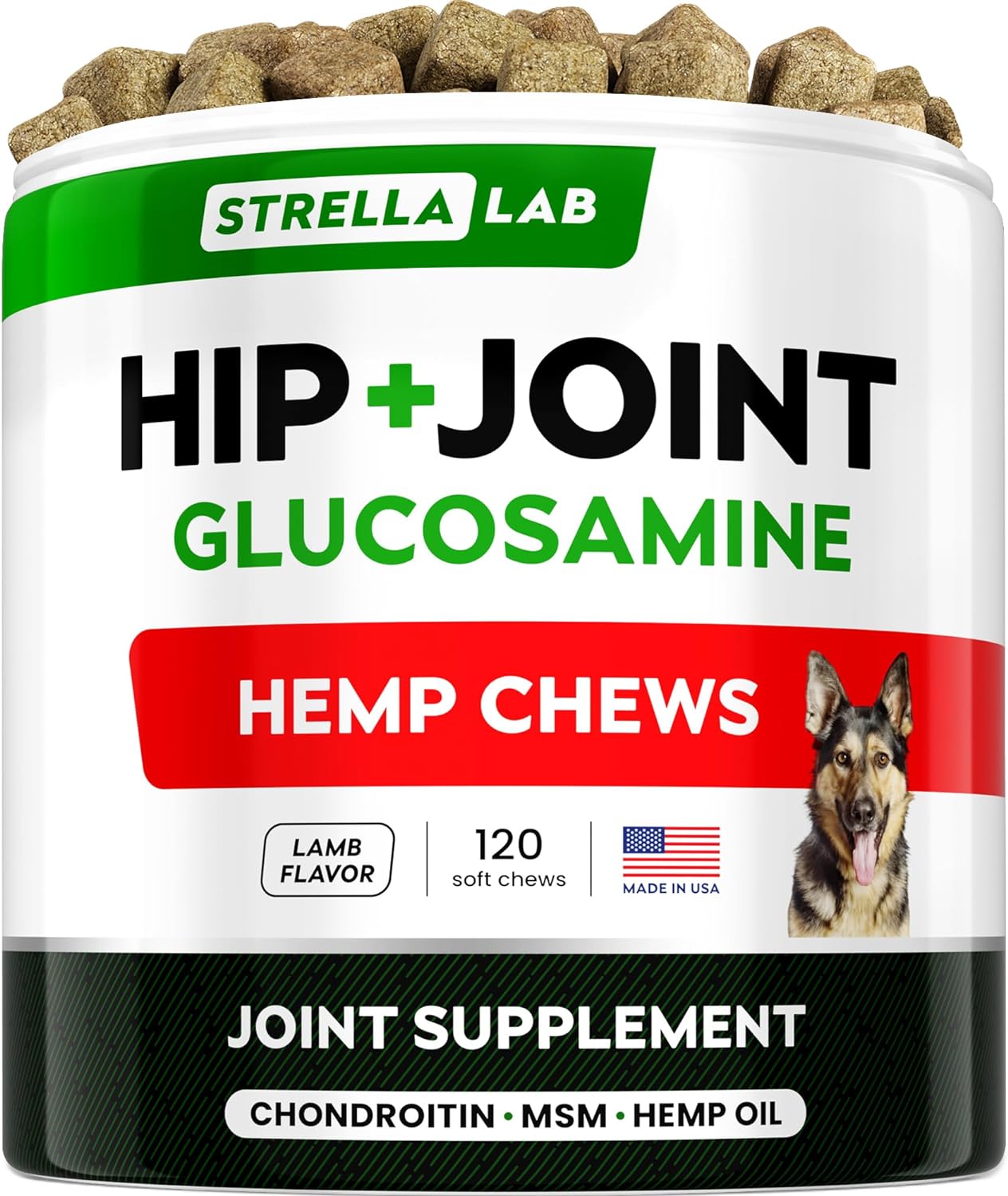 Advanced (Hemp+Glucosamine) Joint Treats for Dogs - Hip & Joint Supplement w/ Chondroitin, Omega-3, MSM - Hemp Chews for Dogs Hip & Joint Pain Relief - Hip & Joint Care - Lamb Flavor - 120Ct
