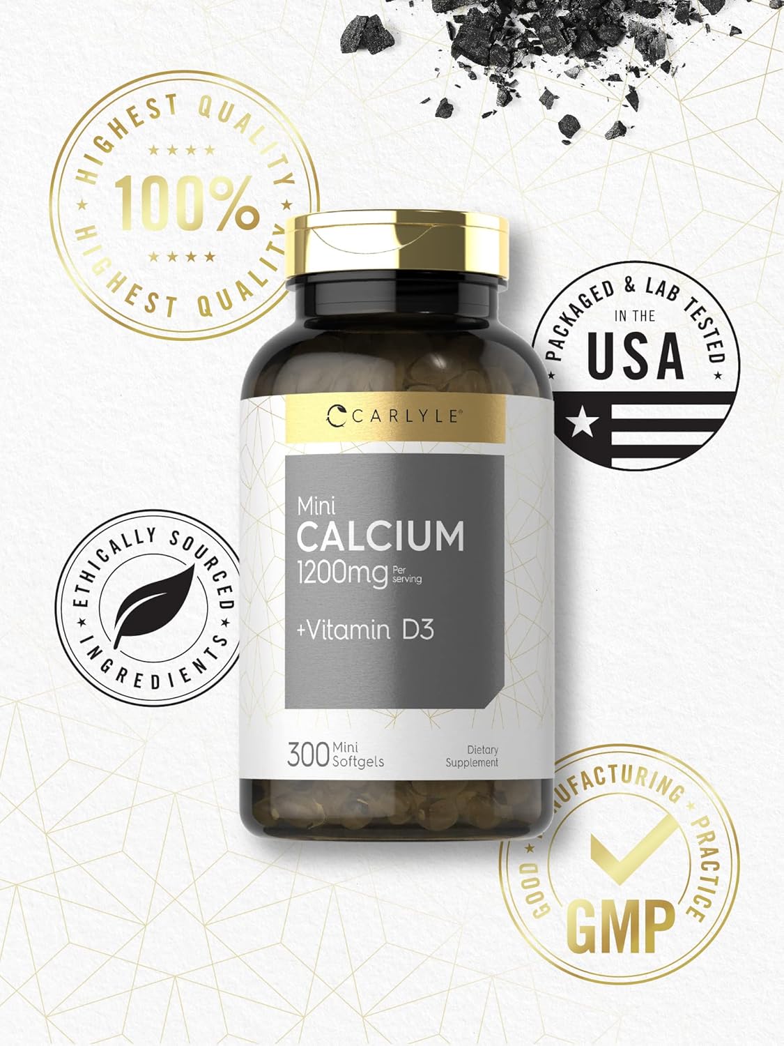 Carlyle Calcium 1200 mg with Vitamin D3 | 300 Mini Softgels | Non-GMO and Gluten Free Supplement : Health & Household