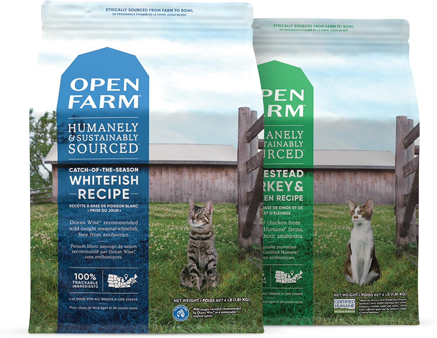 Open Farm Catch-Of-The-Season Whitefish And Homestead Turkey & Chicken Dry Cat Food Bundle, 4 Lbs