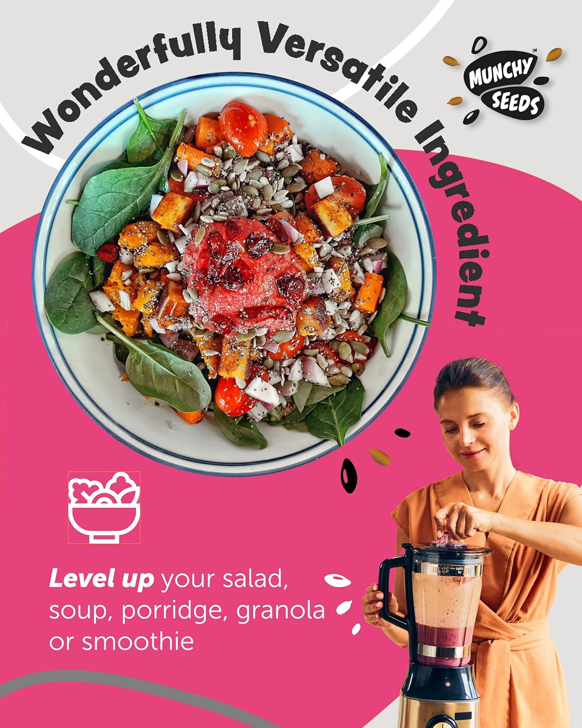 Munchy Seeds Lightly Toasted 3 Seed Mix, Pumpkin Seeds, Sunflower Seeds & Flaxseed, Free from Nuts, Seeds for Baking, Breakfast Cereals & Granola, Mixed Seeds to Eat, Mixed Seeds for Eating 500g : Amazon.co.uk: Grocery