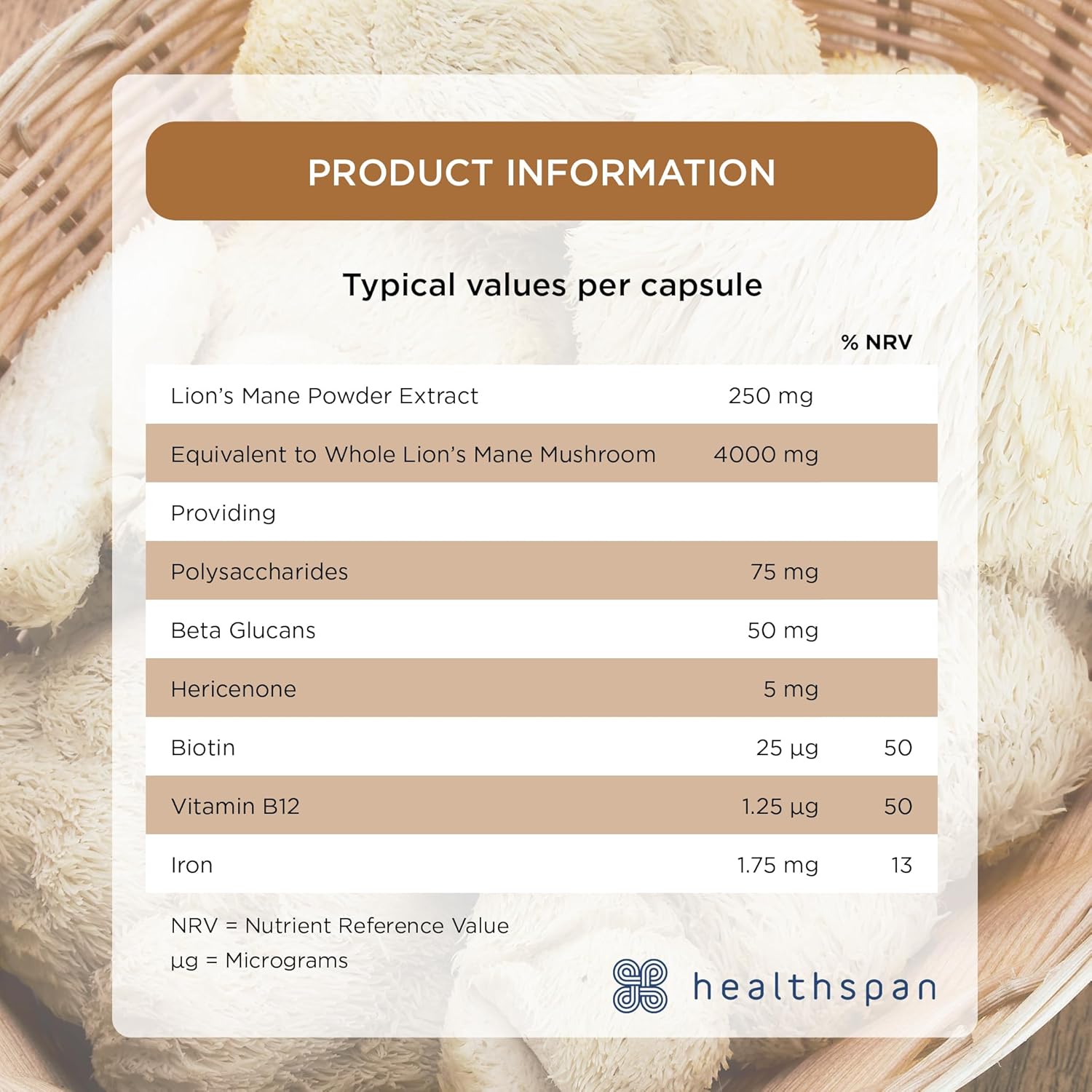 Healthspan Lion’s Mane Clarity & Focus (60 Capsules) | Stay Sharp and Focused | 4000mg Lion’s Mane Mushrooms | Supports Energy and Cognitive Function | with biotin, Vitamin B12 and Iron : Amazon.co.uk: Health & Personal Care