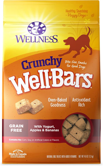 Wellness Wellbars Natural Grain Free Crunchy Dog Treats, Yogurt, Apples & Banana, 45-Ounce Bag