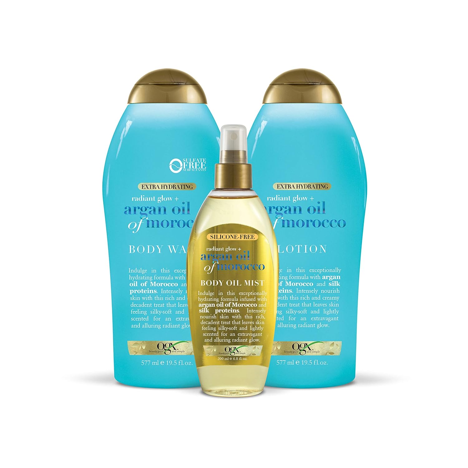 OGX Radiant Glow + Argan Oil of Morocco Extra Hydrating Body Lotion for Dry Skin, Nourishing Creamy Body & Hand Cream for Silky Soft Skin, Paraben-Free, Sulfated-Surfactants Free, 19.5 fl oz