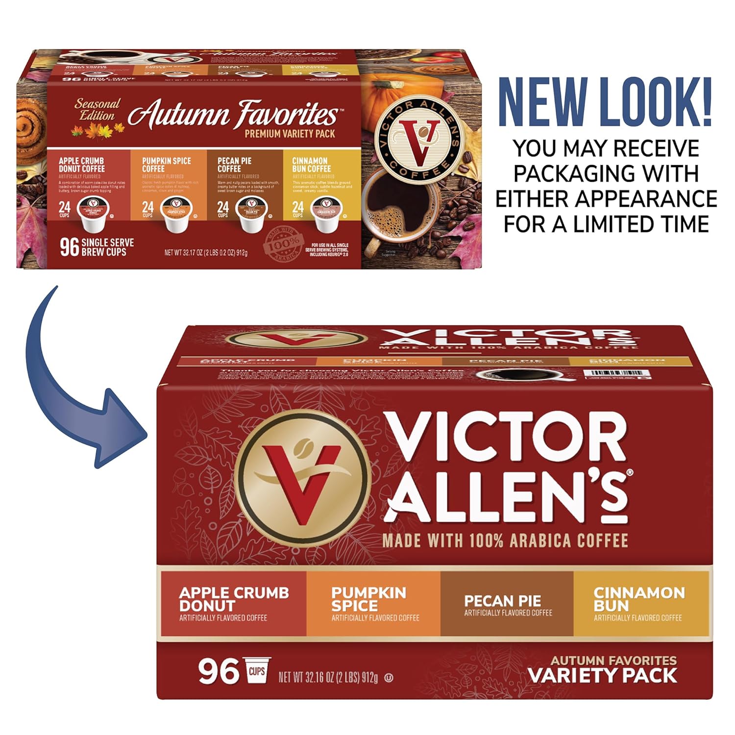 Victor Allen For K-Cup Keurig 2.0 Brewers, Coffee Single Serve Coffee Pods, Autumn Favorites Variety Pack, 96 Count