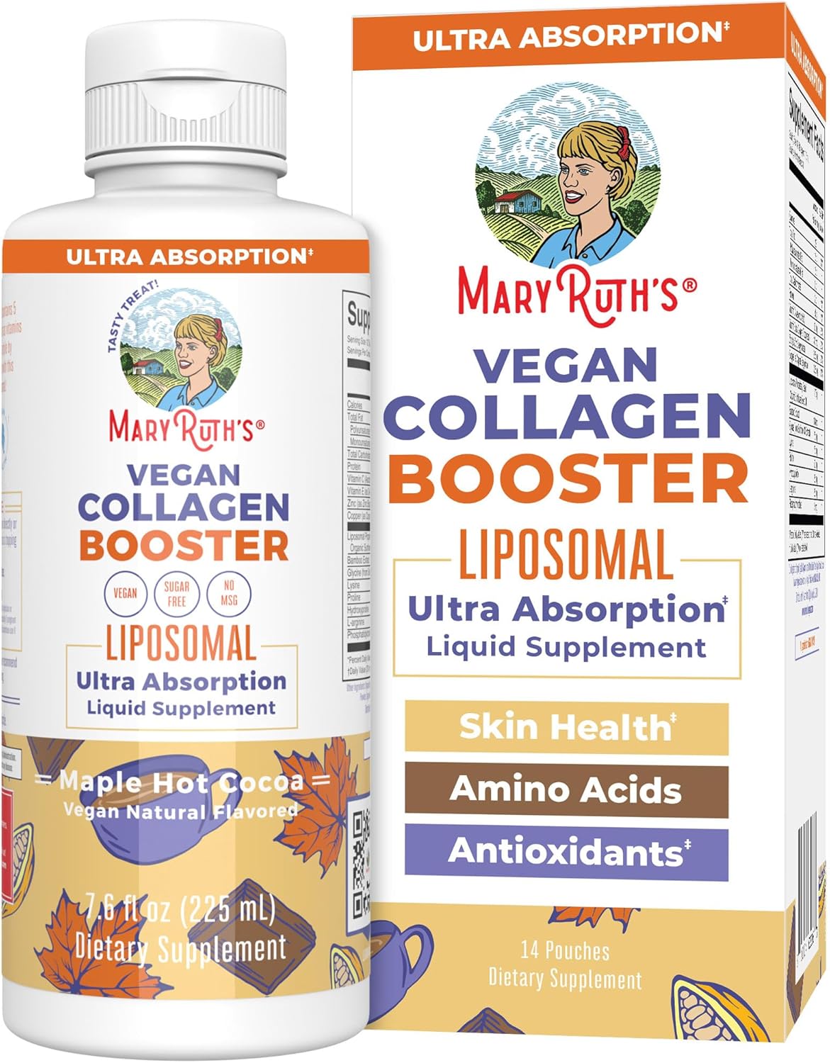 Maryruth Organics Collagen Booster Liposomal, Sugar Free, Liquid Collagen Booster With Vitamin C, Vitamin E, Zinc, Copper & Silica, Skin Care & Joint Support Supplement, Vegan, Non-Gmo, 7.6 Fl Oz