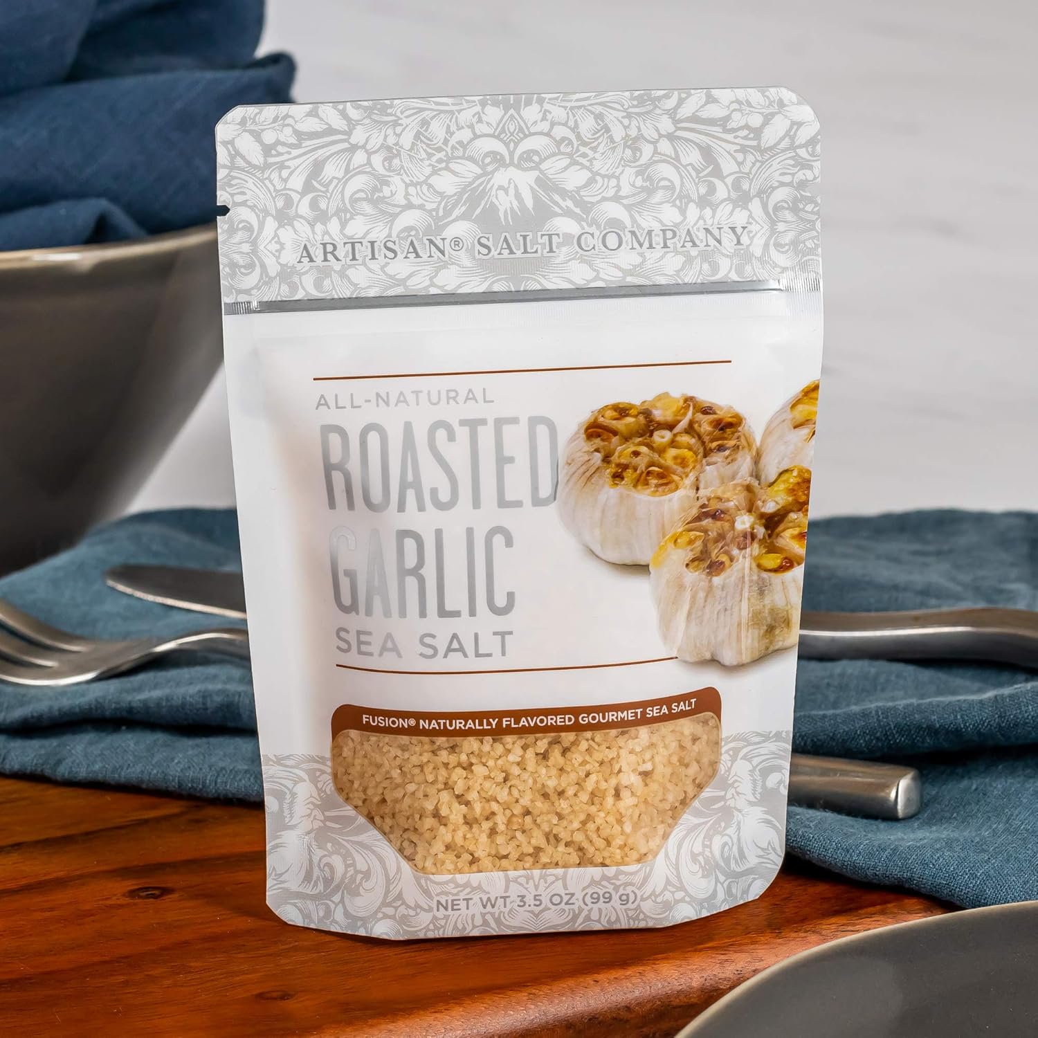 Artisan Salt Company Fusion Naturally Flavored Roasted Garlic Sea Salt, Zip-Top Pouch, 3.5 Ounce