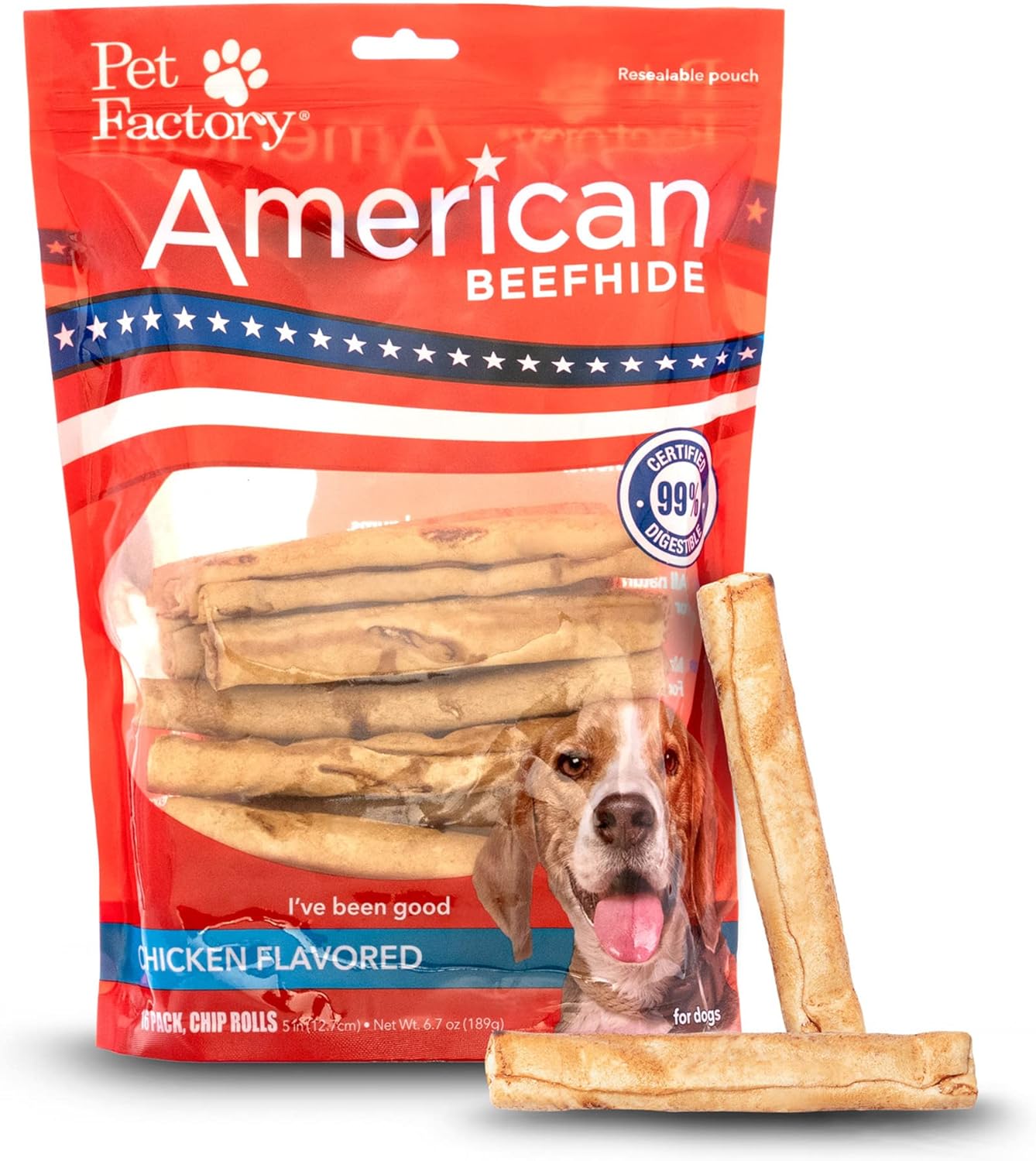 Pet Factory American Beefhide 5" Chip Rolls Dog Chew Treats - Chicken Flavor, 16 Count/1 Pack