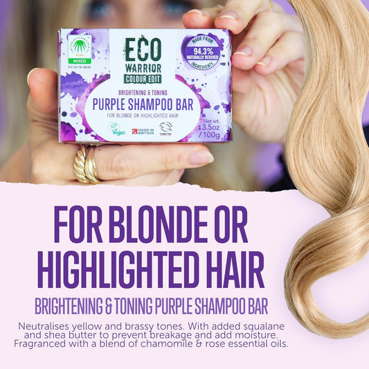 Eco Warrior Purple Shampoo Bar For Blonde And Grey Hair, 100G | Vegan, Cruelty-Free, Natural, Eco Friendly| Free From Sls Or Parabens | Brightening & Toning Bar Shampoo With Squalane & Shea Butter