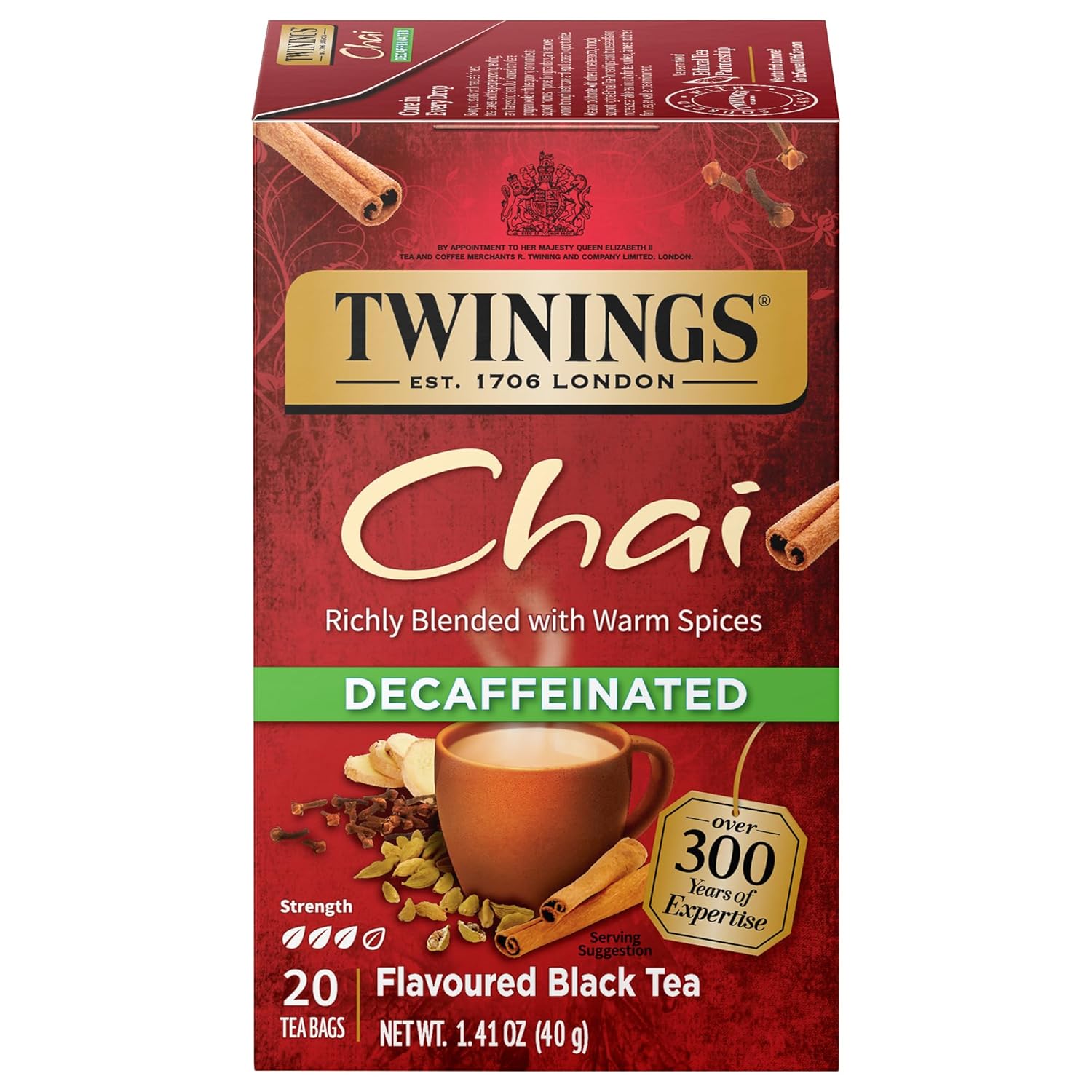 Twinings Decaffeinated Chai Individually Wrapped Bags, 20 Count (Pack Of 6), Sweet, Savoury Spices, Enjoy Hot Or Iced | Packaging May Vary