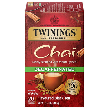 Twinings Decaffeinated Chai Individually Wrapped Bags, 20 Count (Pack Of 6), Sweet, Savoury Spices, Enjoy Hot Or Iced | Packaging May Vary