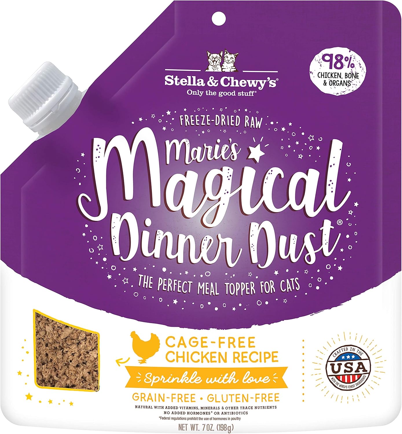 Stella & Chewy'S Freeze-Dried Raw Marie’S Magical Dinner Dust – Grain Free, Protein Rich Cat & Kitten Food Topper – Cage-Free Chicken Recipe – 7 Oz Bag