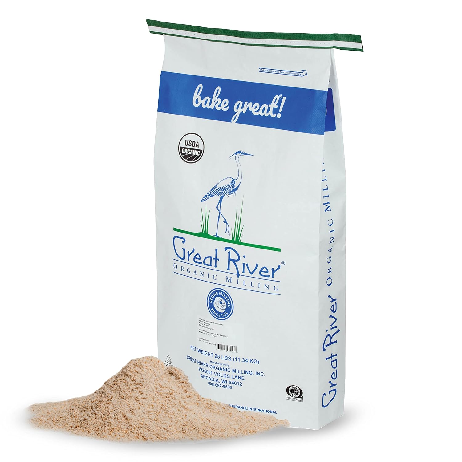 Great River Organic Milling Organic Whole Wheat Flour, 25-Pounds (Pack Of1)