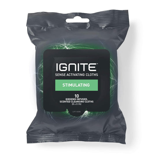 Ignite Mens Body Wet Wipes, Extra Thick 8" x 8" Shower Wipes, Stimulating Scent, 10 Count (Pack of 5)