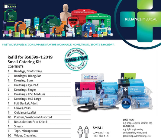 Reliance Medical Small Catering First Aid Kit Refill - Essential Supplies for Workplace, Compliance and Safety, Includes Dressings, Plasters, Workplace Injuries First Aid Supplies : Amazon.co.uk: Health & Personal Care