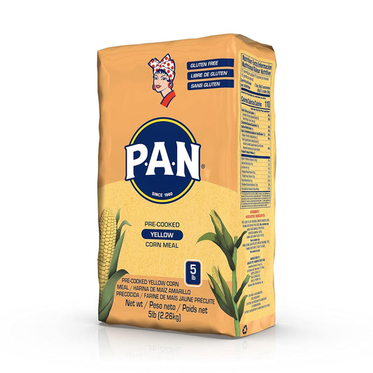 P.A.N. Yellow Corn Meal – Pre-cooked Gluten Free and Kosher Flour for Arepas, 2.27 kg (5 lb) (Pack of 4)