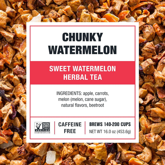 Tiesta Tea - Chunky Watermelon Sweet Watermelon Herbal Tea Premium Loose Leaf Tea Blend Non-Caffeinated Fruit Tea Make Hot Or Iced Tea & Brews Up To 200 Cups - 16 Ounce Resealable Bulk Pouch