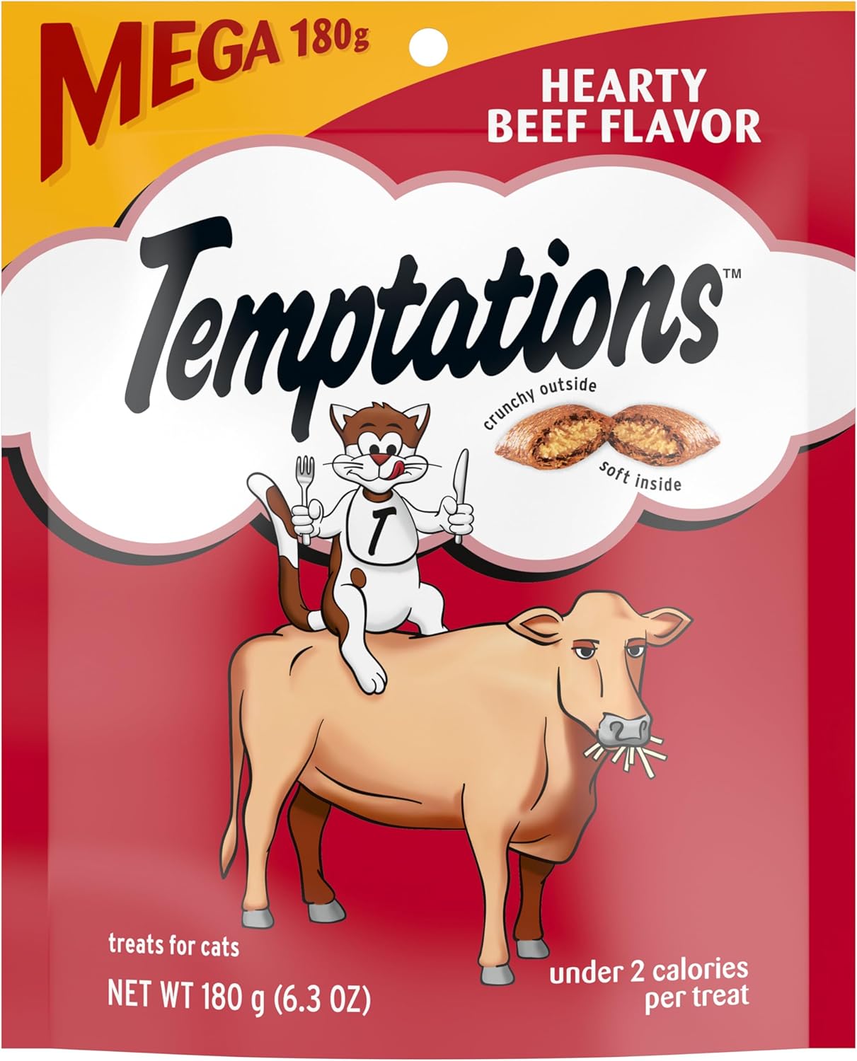 Temptations Classic Crunchy And Soft Cat Treats Hearty Beef Flavor, 6.3 Oz. Pouch (Pack Of 10)