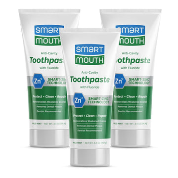 Smartmouth Premium Zinc Ion Toothpaste, Cavity, Enamel, And Plaque Help, Mild Mint, 3.4 Oz, 3 Pack