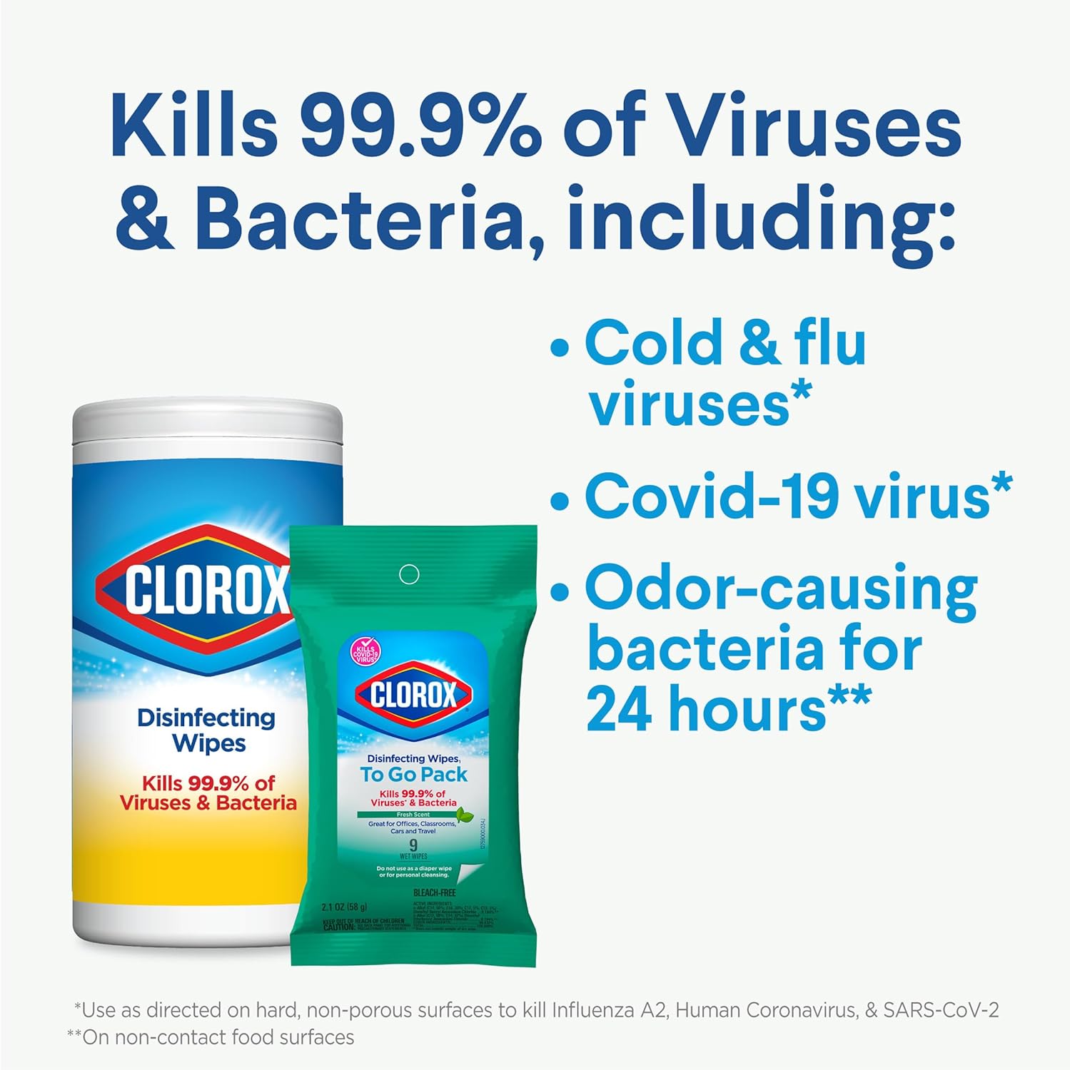 Clorox Disinfecting On The Go Travel Wipes, Household Essentials, Fresh Scent, 9 Count, Pack of 24 (Package May Vary) : Health & Household