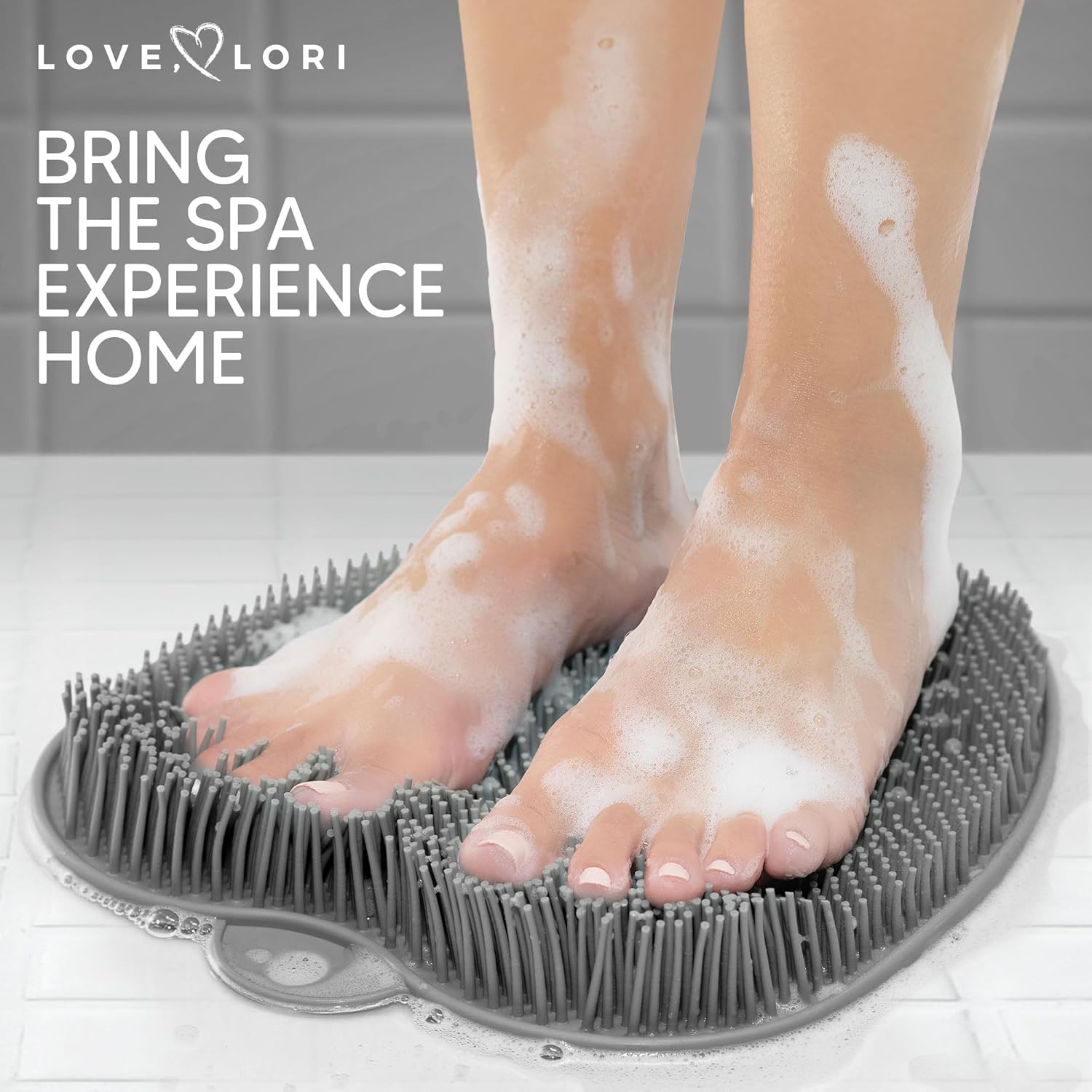 LOVE, LORI Foot Scrubber Back Scrubber for Shower – Premium Silicone Shower Foot Scrubber Mat – Bathroom Accessories Apartment Essentials (Grey) : Health & Household