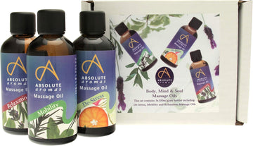 Absolute Aromas Body, Mind & Soul Bath & Massage Oils 3 X 100Ml In Glass Bottles - De-Stress, Mobility And Relaxation Massage Oils