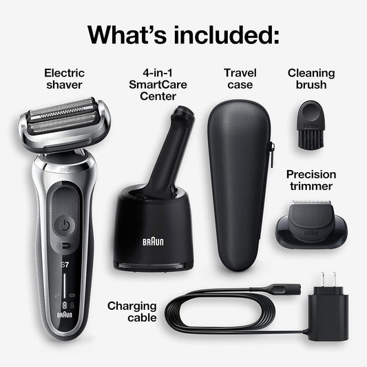 Braun Series 7 7071Cc Flex Electric Razor For Men With Smartcare Center, Precision Trimmer, Wet & Dry, Rechargeable, Cordless Foil Shaver, Silver