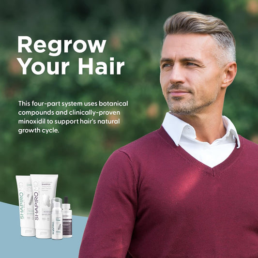 Men’s Regrowth Kit Plus: Shampoo, Conditioner, 5% Minoxidil, Leave-In Foam. Complete Anti Hair Loss and Thinning Hair Solution for Men, 1 Month Supply