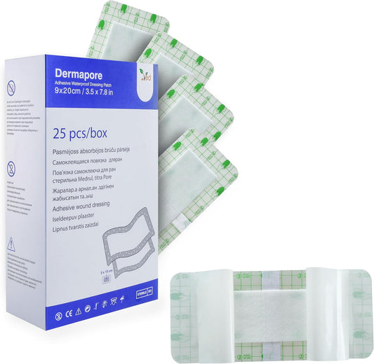 Ved Dermapore Waterproof Adhesive Wound Dressing- Suitable For Cuts And Grazes, Diabetic Leg Ulcers, Venous Leg Ulcers, Small Pressure Sores- Medium,(9X 10 Cm (Pack Of 25)