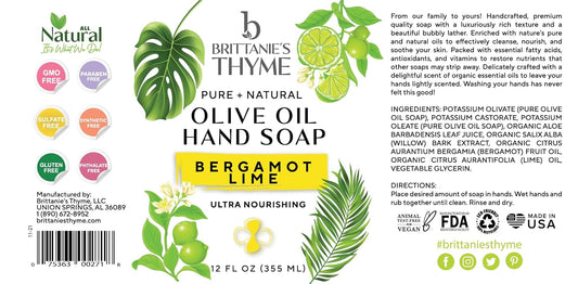 Brittanie’S Pure Castile Liquid Soap Refill, Bergamot Lime, 12 Ounce | Dish Soap, Hair & Body, Home, Gentle And Pure, Made With Natural Luxurious Oils, Vegan & Gluten Free Non-Gmo