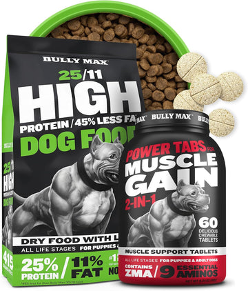 Bully Max 25/11 High Protein & Low Fat Dry Lamb Dog Food 5Lbs. Bundle With Muscle Builder Power 60 Chewable Tabs For Puppies & Adult Dogs, All Breeds & Ages