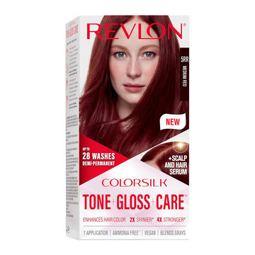 Revlon Colorsilk Tone + Gloss + Care Demi Permanent Hair Color, Hair Dye With Leave In Scalp And Hair Serum, 2X Shinier, 4X Stronger, 5Rr Medium Red, 4.5 Fl. Oz