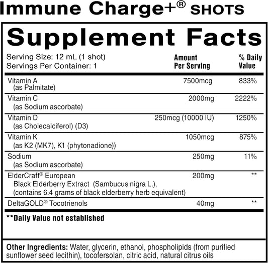 Quicksilver Scientific Immune Charge+ - Portable Wellness Shots With Elderberry, Vitamin C, E, K1, K2, 10,000 Iu Vitamin D For Optimal Immune System Support (12 Single Serving Shots)