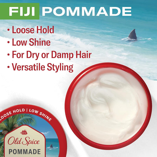 Old Spice Hair Styling Fiji Pomade For Men Flexible Hold Low Shine, 2.22 Oz Each, Twin Pack 4.44 Oz