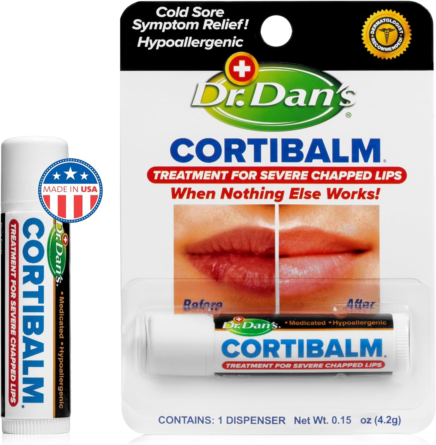 Dr. Dan's Cortibalm -1 pack-for Dry Cracked Lips - Healing Lip Balm for Severely Chapped Lips - Designed for Men, Women and Children : Beauty & Personal Care