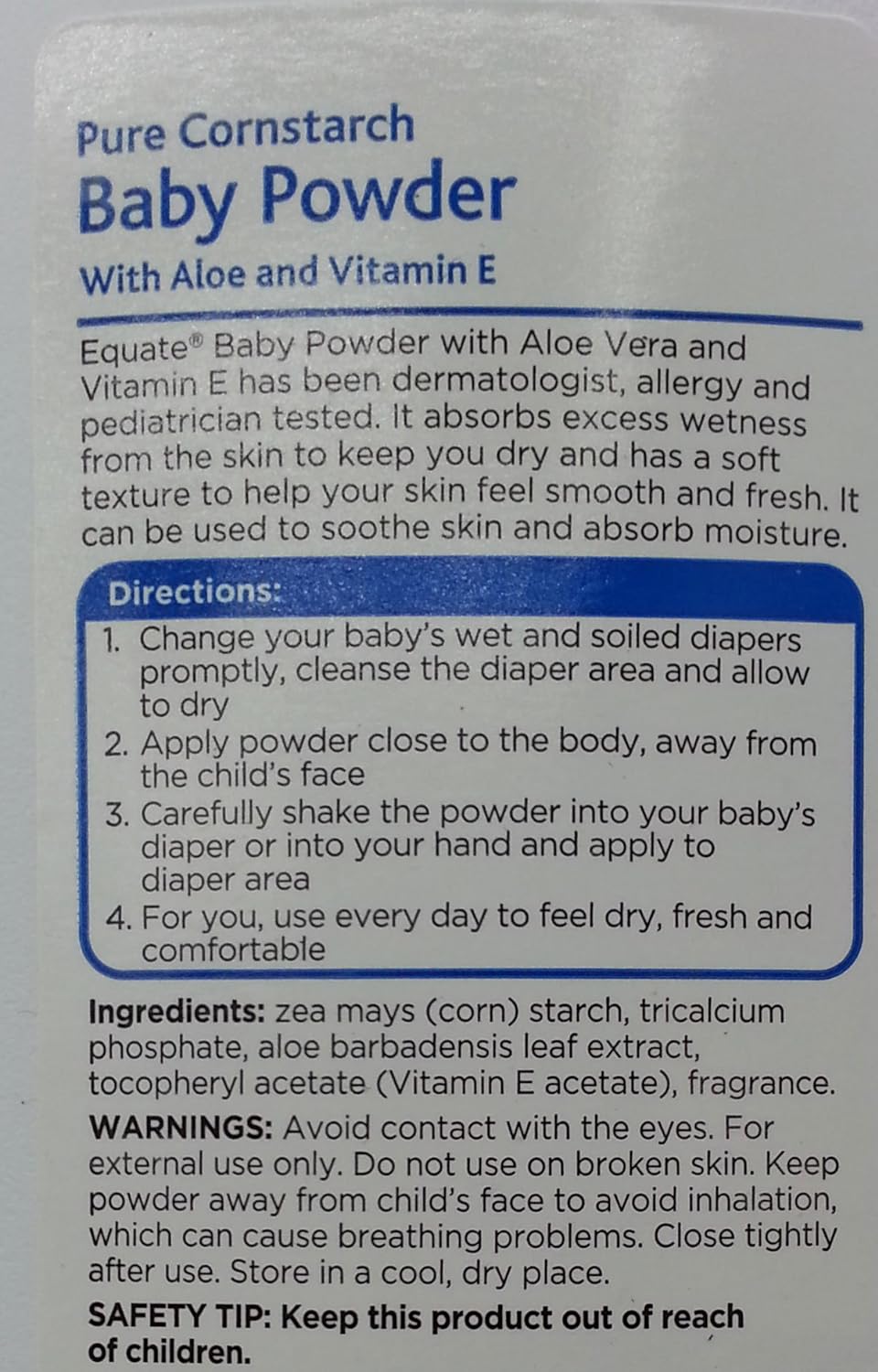 Equate Pure Cornstarch Baby Powder With Aloe and Vitamin E, 15oz by Judastice : Baby