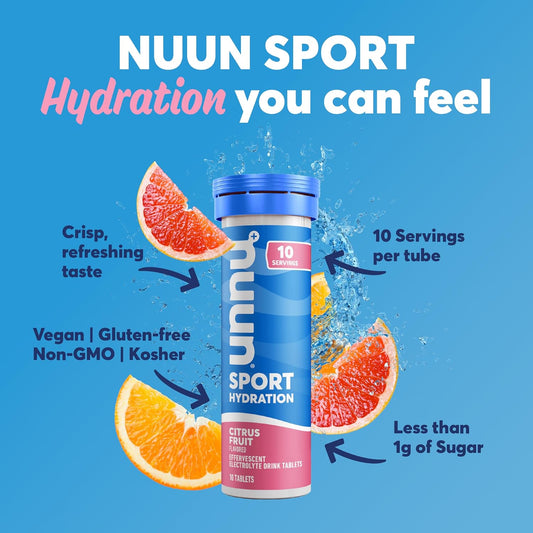 Nuun Hydration Electrolyte Drink Tablets, Citrus Fruit, Natural Flavors, Vegan Friendly, Kosher, Gluten Free & Non-Gmo, 10 Tablets (Pack Of 8)