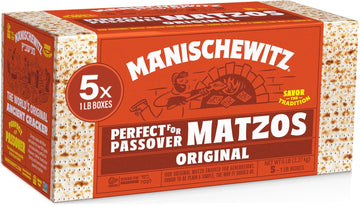 Manischewitz Passover Matzo, 5x1lbs Boxes (Total 5 Boxes) Freshly Baked for Passover 2024 | Just 2 Ingredients | Airy, Thin, Crisp & Delicious!