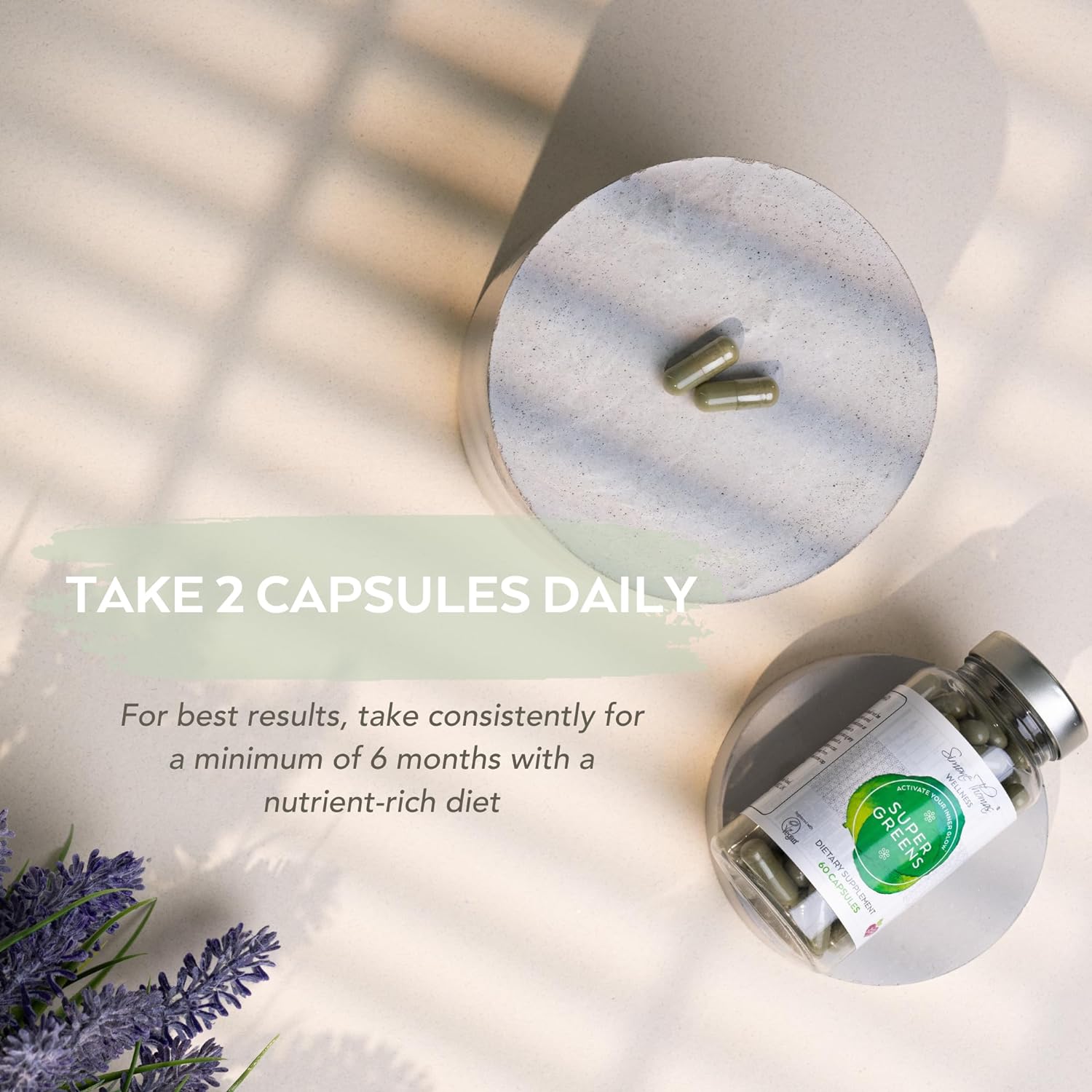 Simone Thomas Wellness Super Greens Hair, Skin & Immune System Supplements | Organic Supplements | Supplement with Vitamins for Hair, Digestion, and Immune System (60 Capsules) : Health & Household