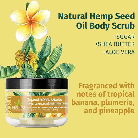 Hempz Sugar Body Scrub - Original Floral & Bananas - All Natural Exfoliating Shea Butter, Sugar, And Salt - For Women, Men, And Teens - 7.3 Fl Oz