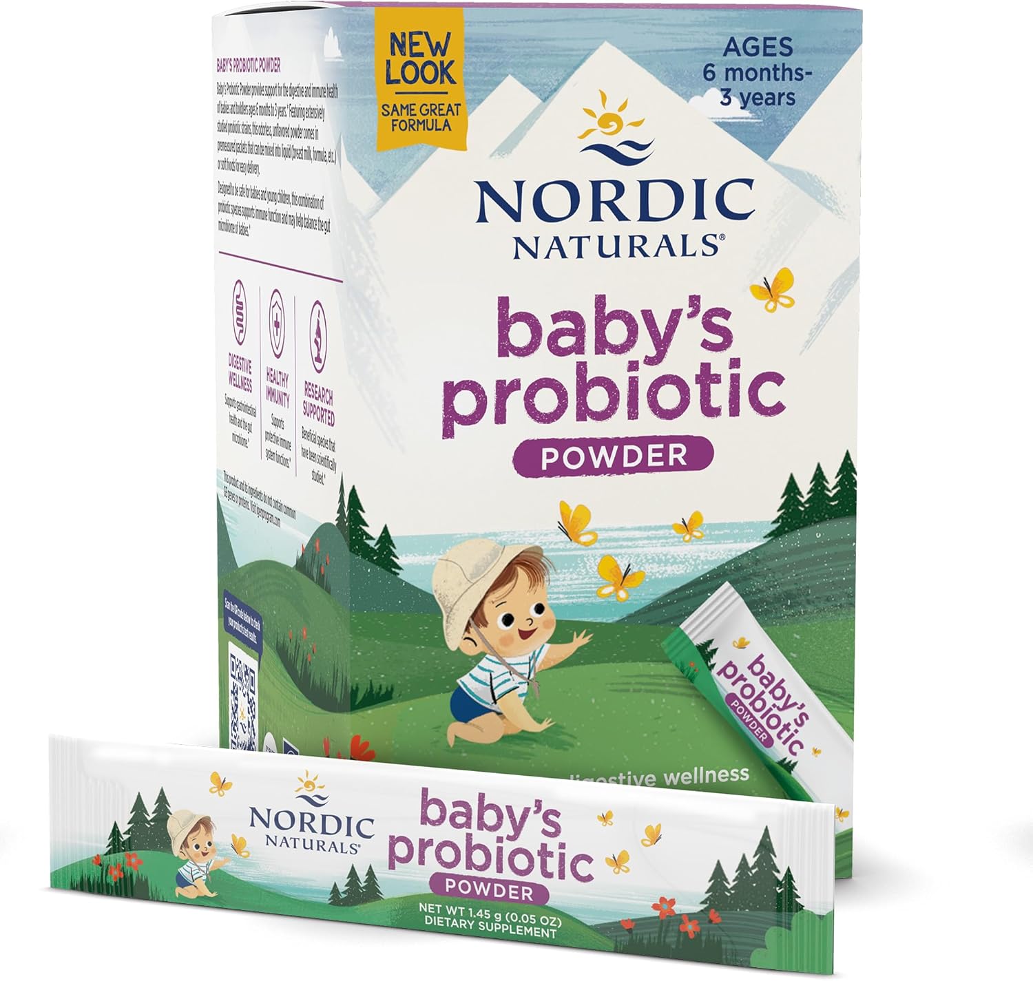 Nordic Naturals Baby’s Nordic Flora Probiotic Powder, Unflavored - 30 Packets - 4 Billion CFU - Digestive Health & Immune Support for Babies & Toddlers (6 Months to 3 Years) - 30 Servings