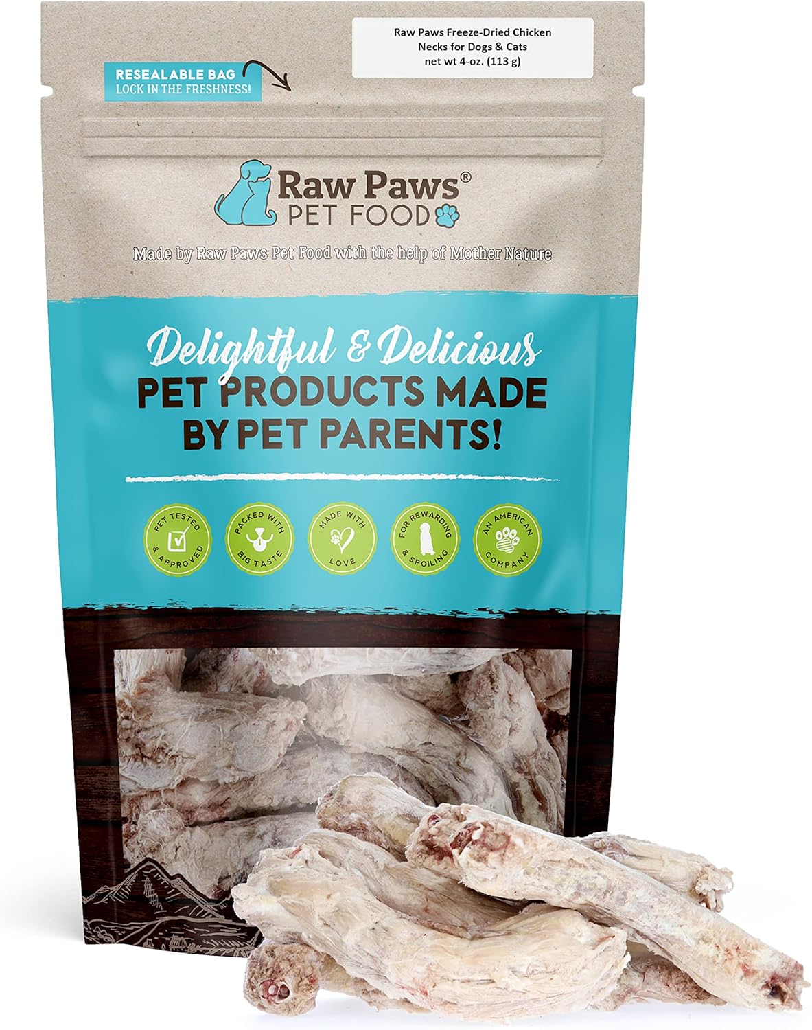 Raw Paws Freeze-Dried Chicken Necks For Dogs & Cats, 4-Oz - Made In Usa, Human Grade - Raw Freeze Dried Dog Treats - Raw Chicken Necks For Cats - Antibiotic-Free Real Chicken Cat Treat