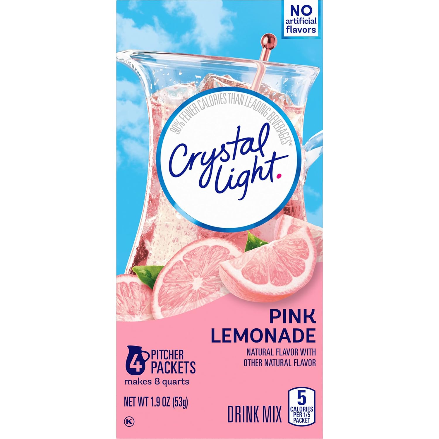 Crystal Light Sugar-Free Pink Lemonade Naturally Flavored Powdered Drink Mix 4 Count Pitcher Packets