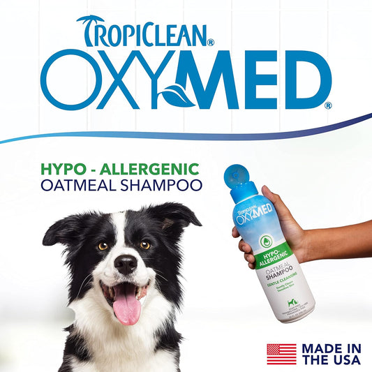TropiClean Oxymed Hypoallergenic Cat & Dog Shampoo Sensitive Skin | Skin Soothing Oatmeal Shampoo For Pets 20 oz