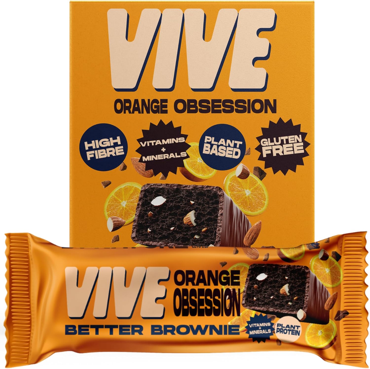 Vive Better Brownie Chocolate Orange With Immunity Vitamins - Low Calorie Vegan Treat - Healthy Protein Snack - Pack Of 15