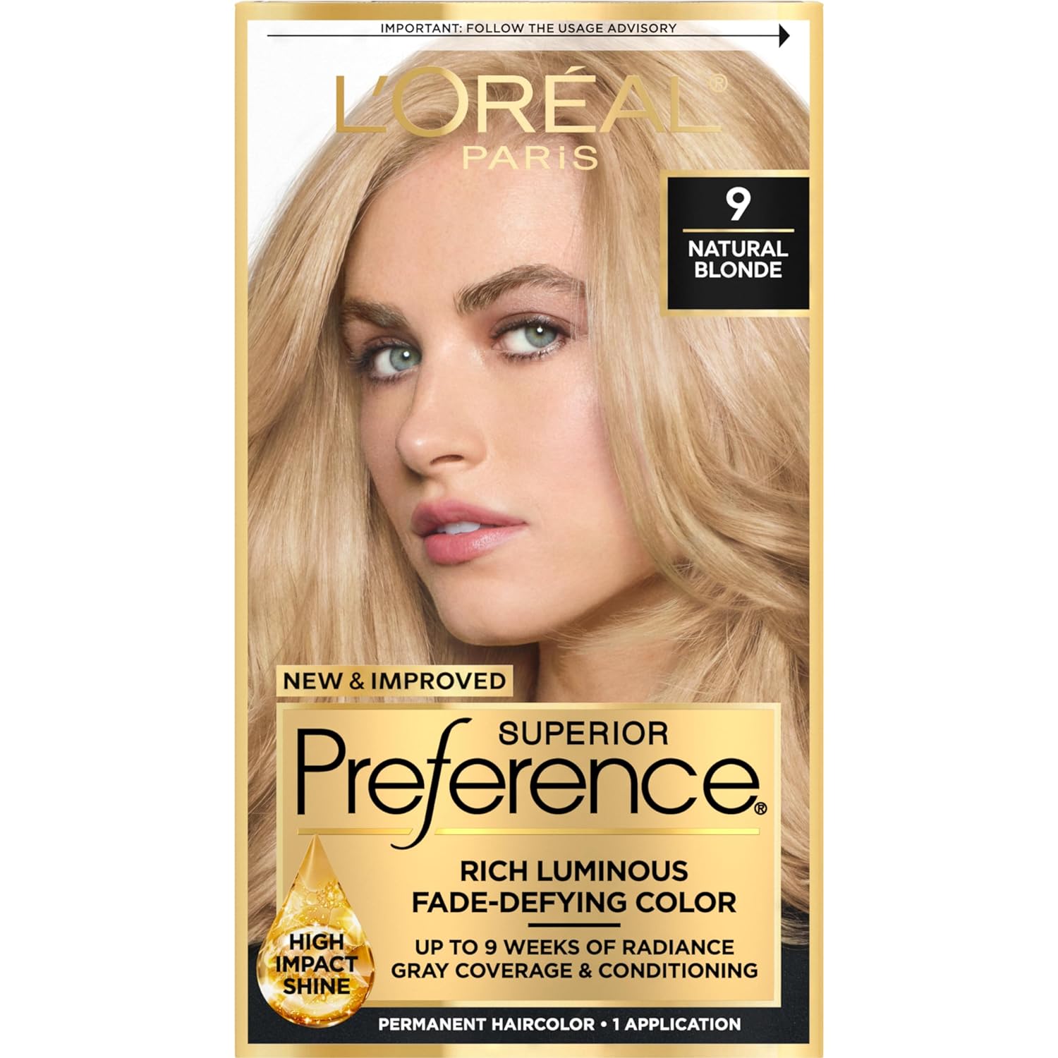 L'Oreal Paris Superior Preference Fade-Defying + Shine Permanent Hair Color, 9 Natural Blonde, Pack Of 1, Hair Dye