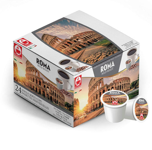 Caffe Bonini Roma Bold Roast Coffee, Italian Coffee Pods Dark Roast Cups For K Cups Brewers, Single Serve Dark Roast Coffee Pods For Keurig Machines, 24 Count