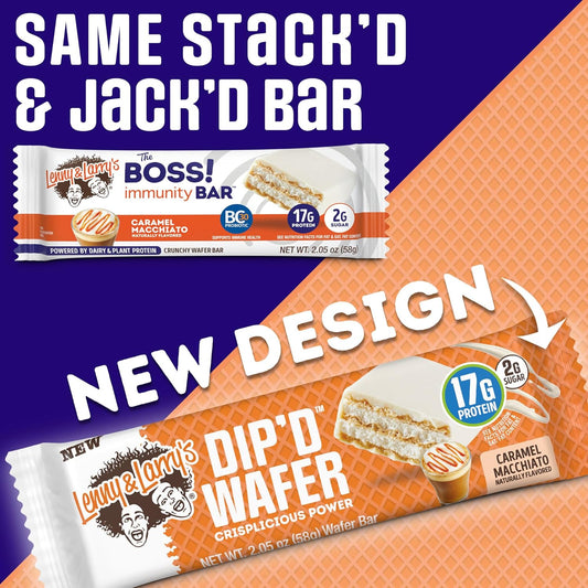 Lenny & Larry's The BOSS Immunity Bar?, Caramel Macchiato, 17g Dairy & Plant Protein, Probiotics, Box of 12